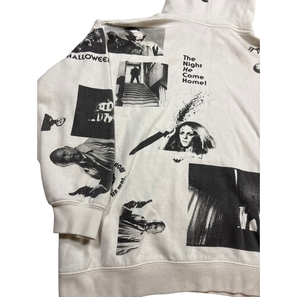 Halloween Michael Myers Hoodie Mens L Cream All Over Print Horror Movie Slasher - Picture 6 of 7
